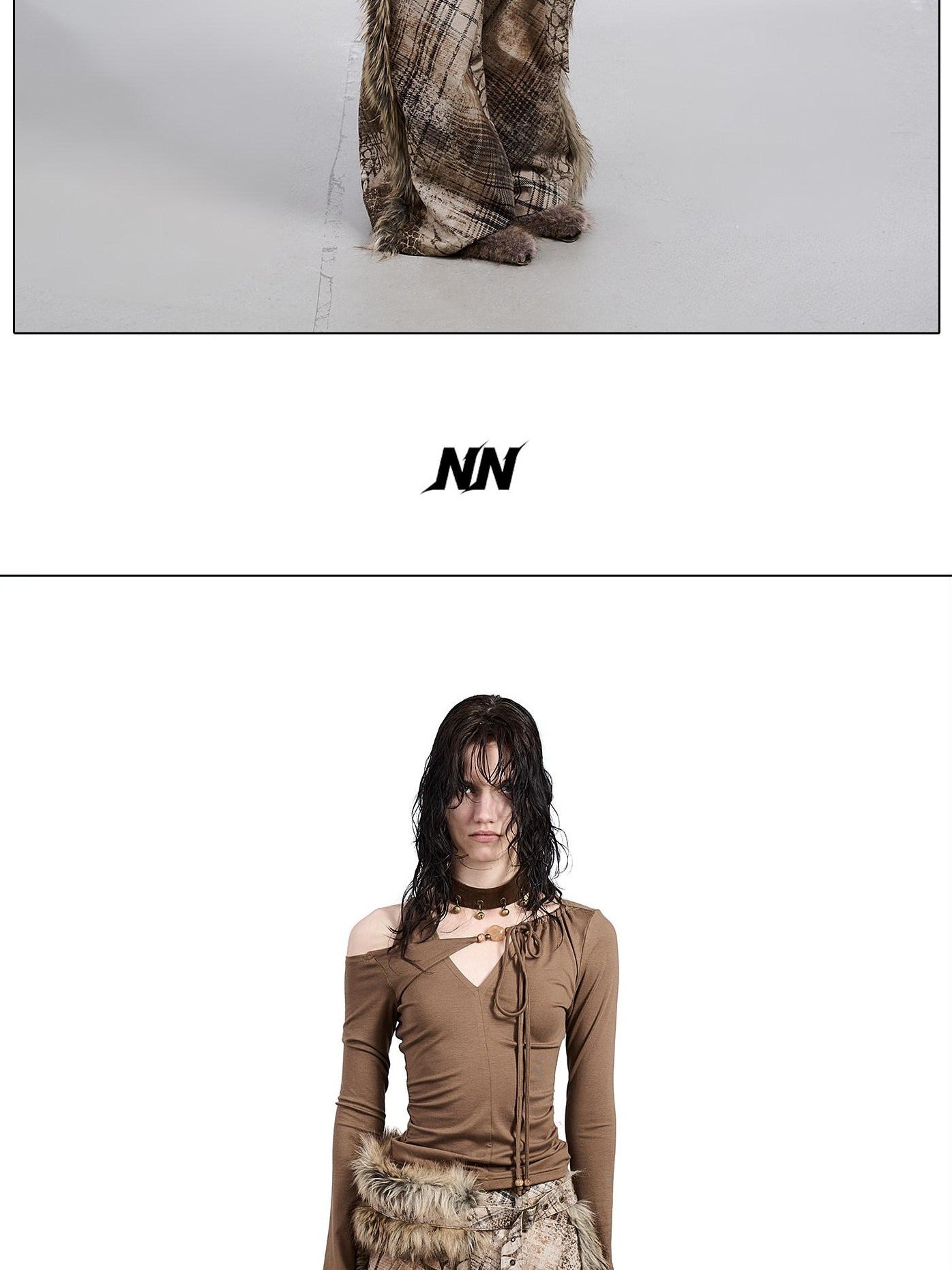 NORTH NODE Printed Plaid Patchwork Fur Women&
