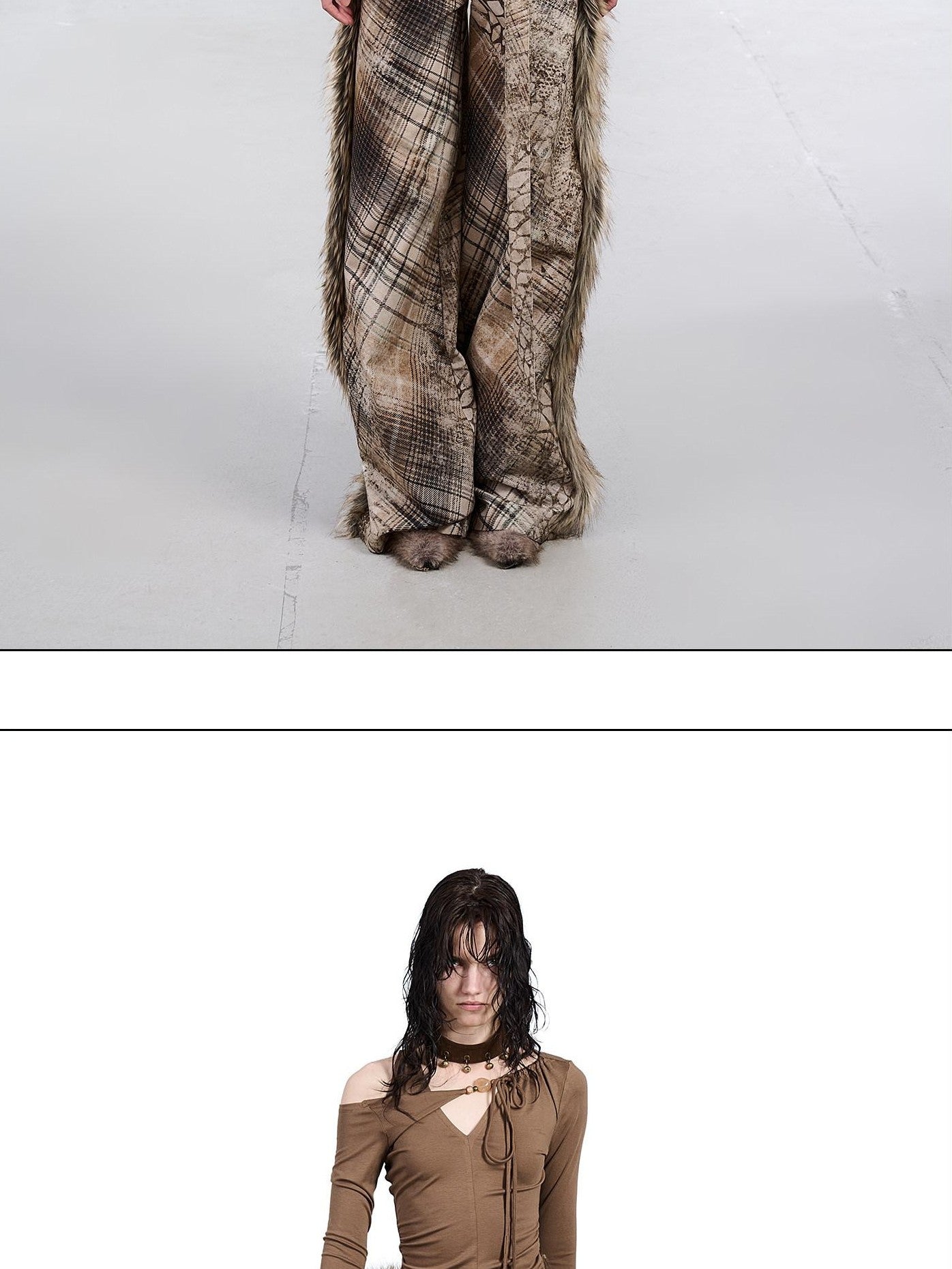 NORTH NODE Printed Plaid Patchwork Fur Women&