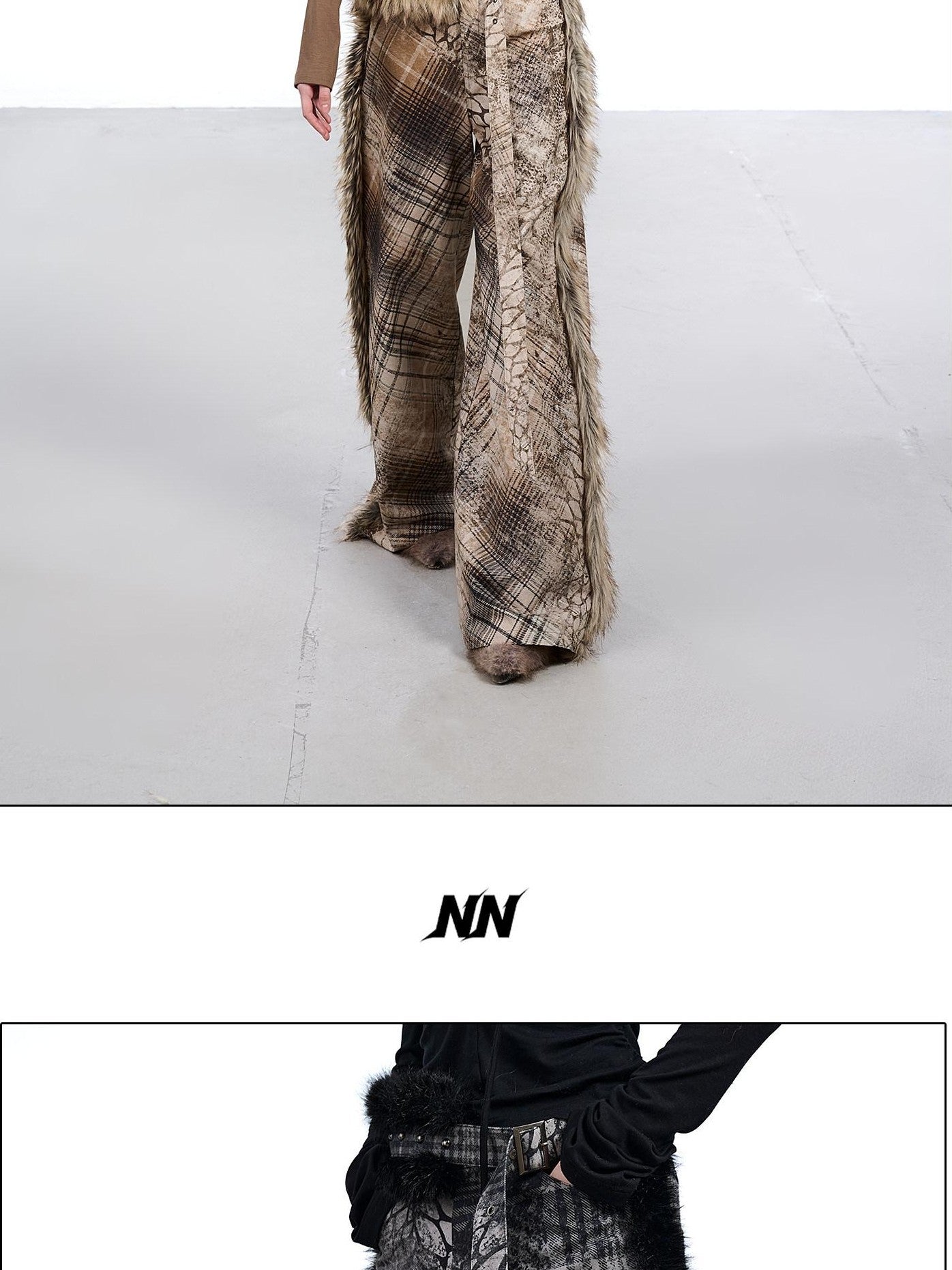 NORTH NODE Printed Plaid Patchwork Fur Women&