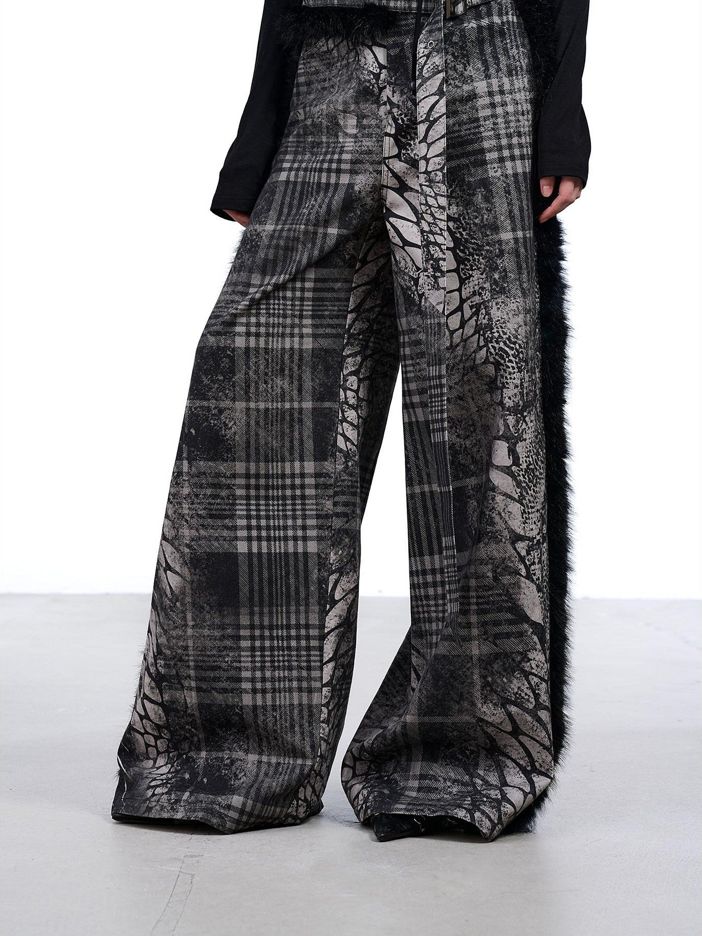 NORTH NODE Printed Plaid Patchwork Fur Women&