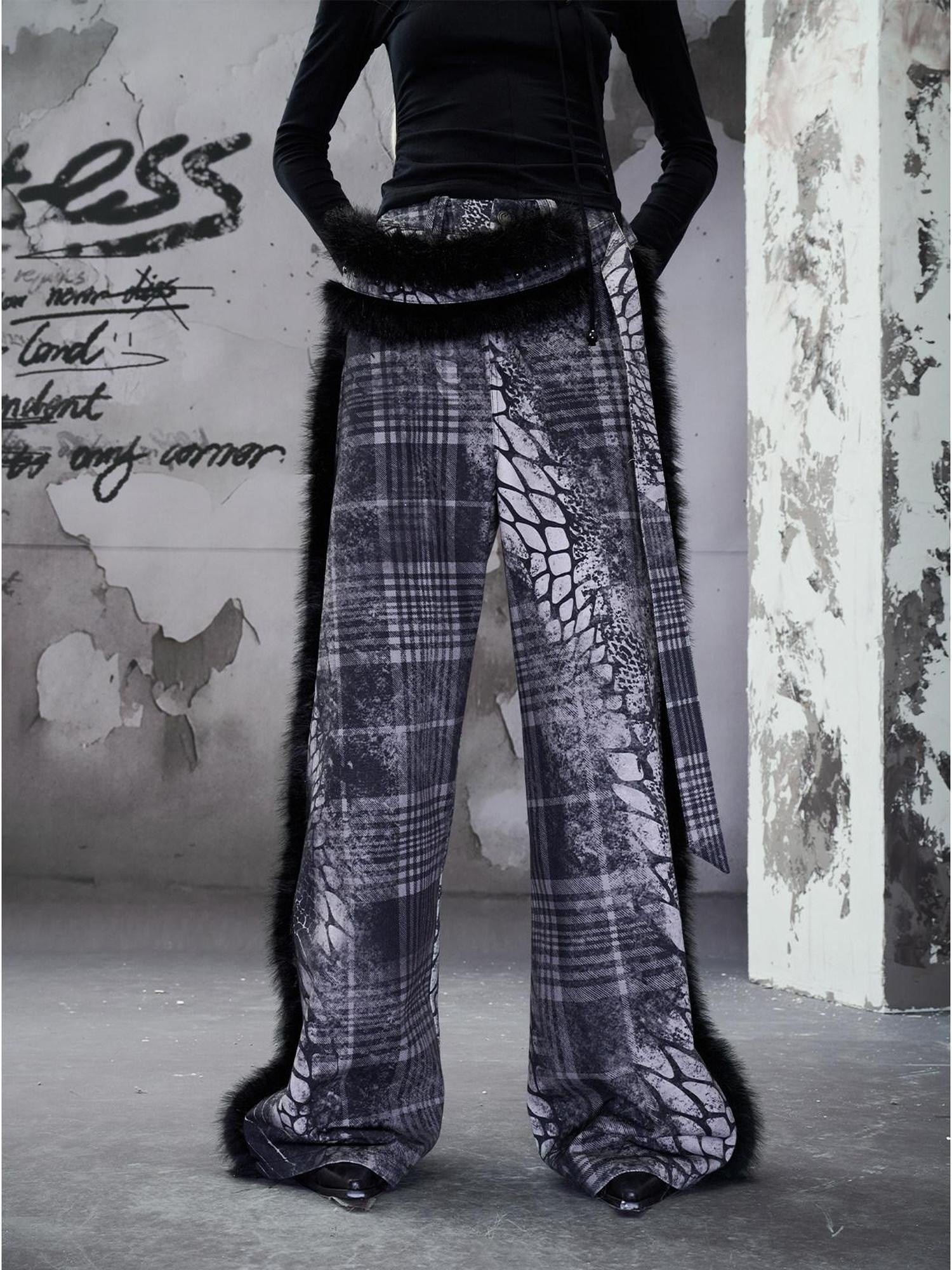 NORTH NODE Printed Plaid Patchwork Fur Women&