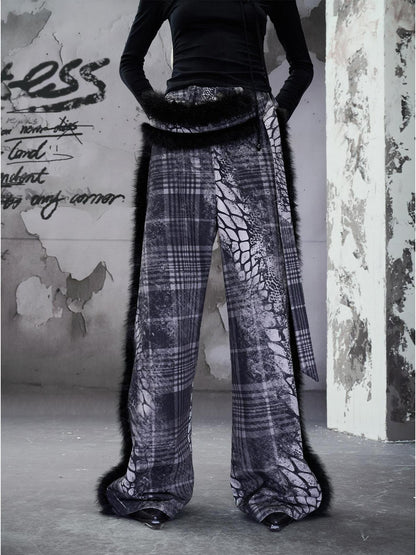 NORTH NODE Printed Plaid Patchwork Fur Women&