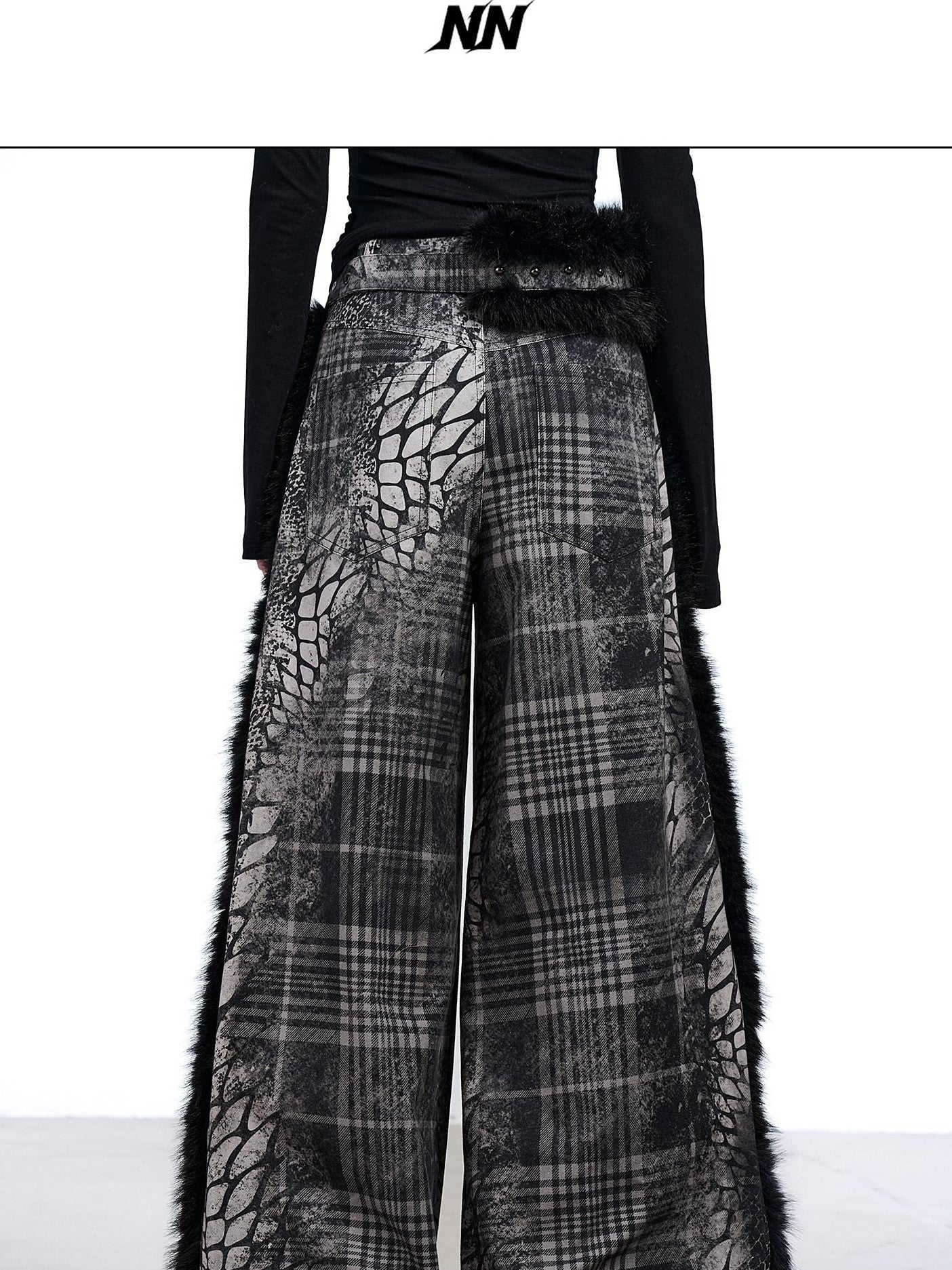NORTH NODE Printed Plaid Patchwork Fur Women&