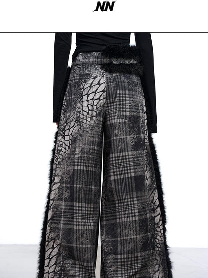 NORTH NODE Printed Plaid Patchwork Fur Women&