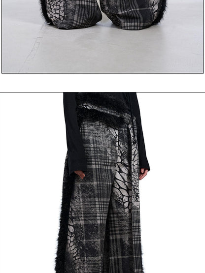 NORTH NODE Printed Plaid Patchwork Fur Women&