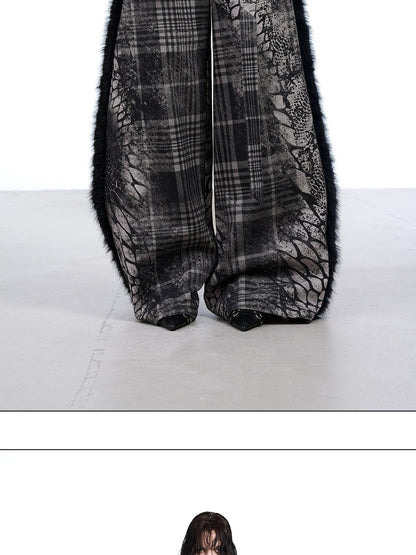 NORTH NODE Printed Plaid Patchwork Fur Women&
