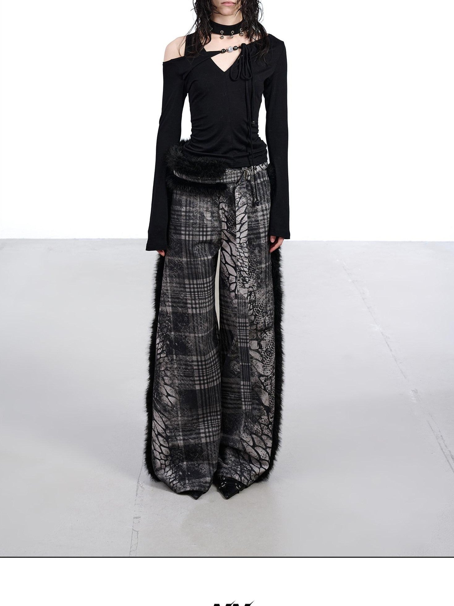 NORTH NODE Printed Plaid Patchwork Fur Women&