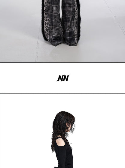NORTH NODE Printed Plaid Patchwork Fur Women&
