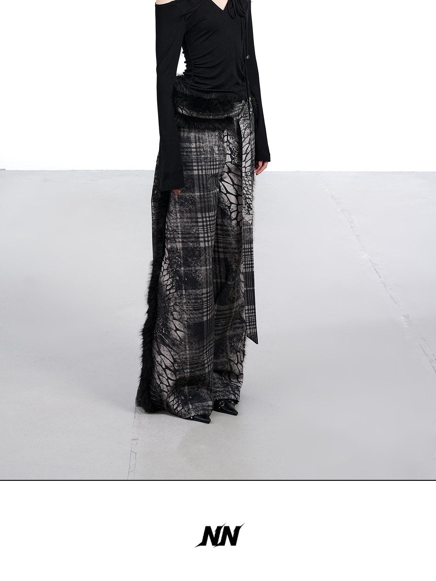 NORTH NODE Printed Plaid Patchwork Fur Women&