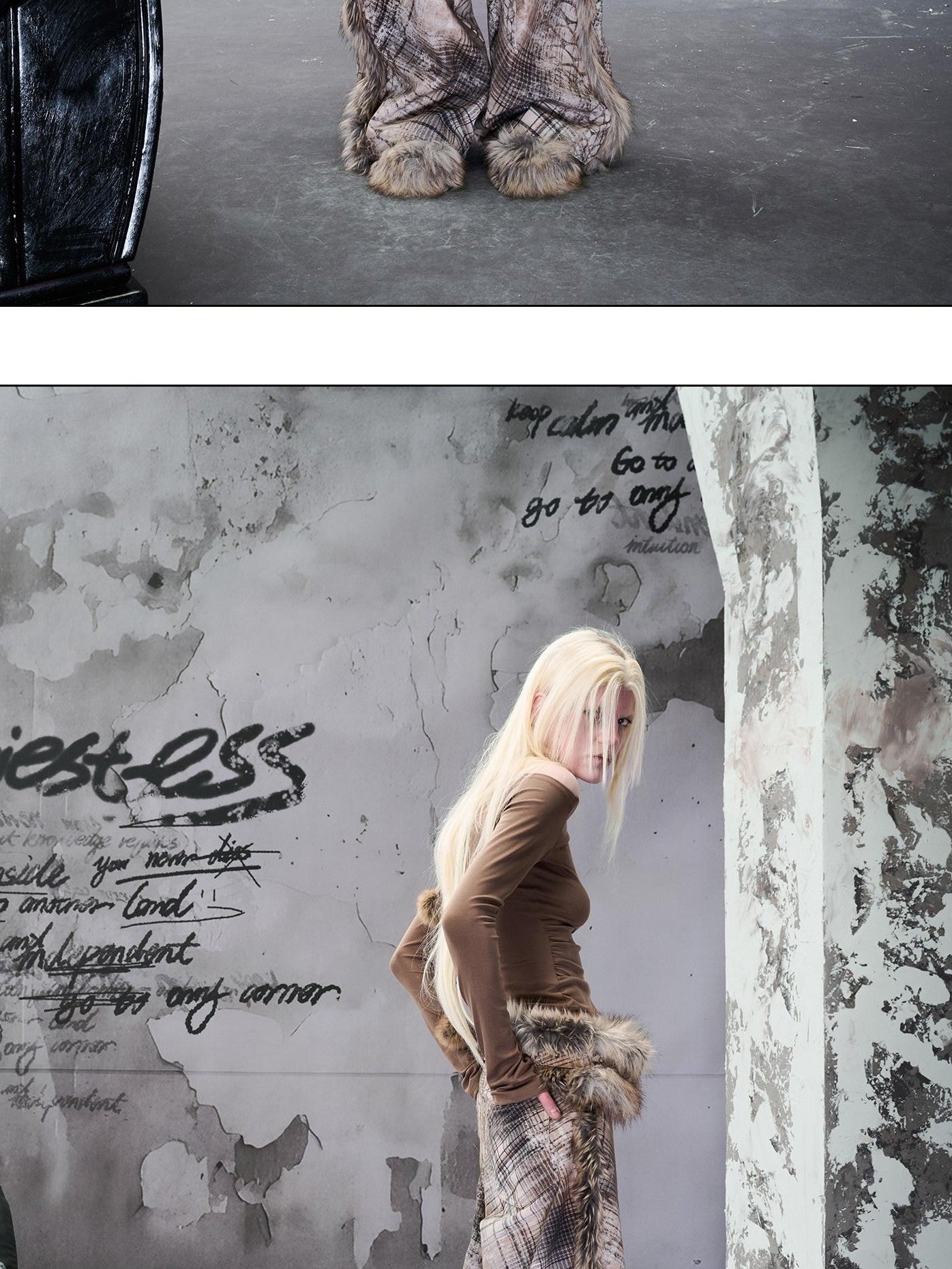 NORTH NODE Printed Plaid Patchwork Fur Women&