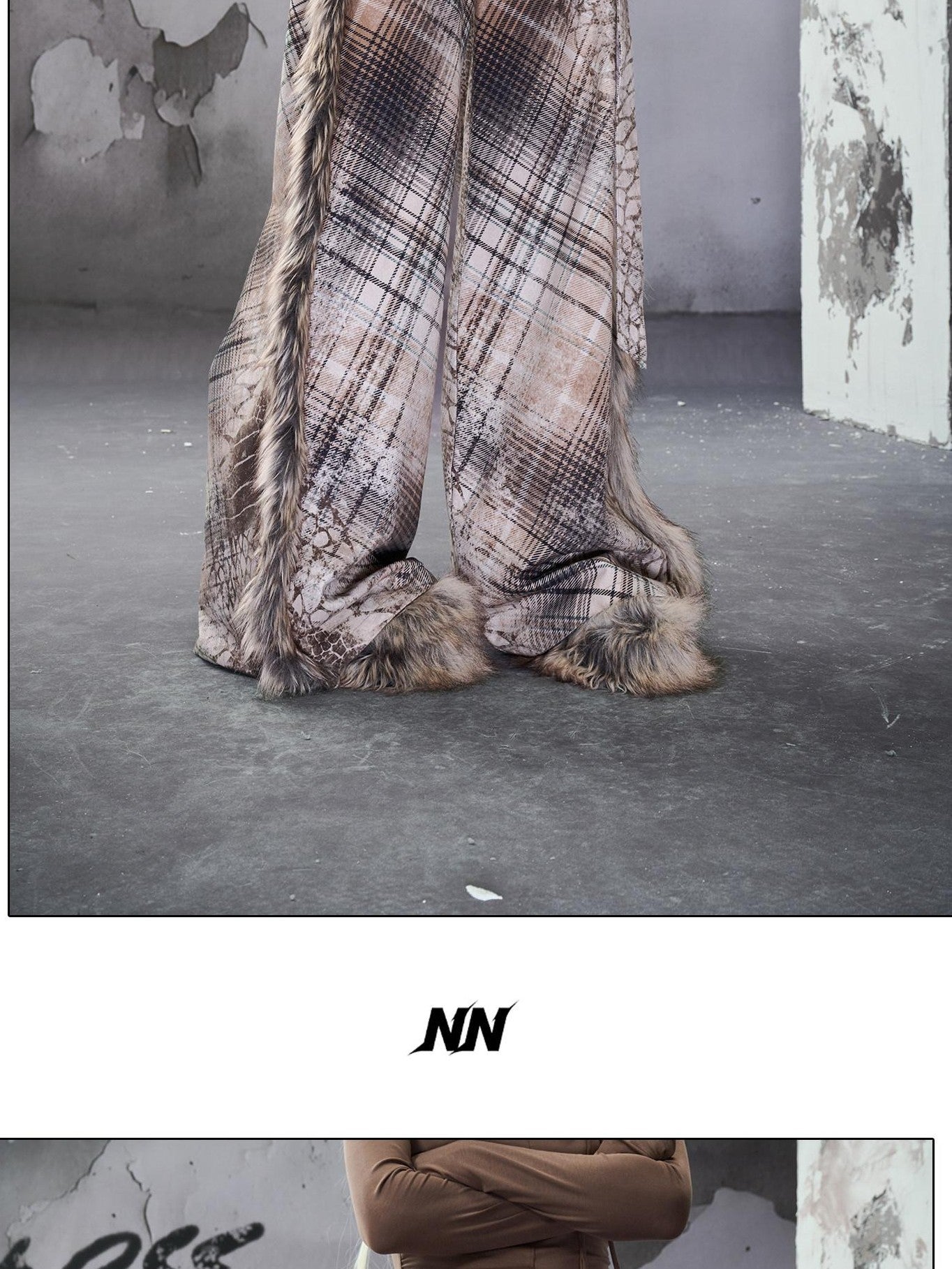 NORTH NODE Printed Plaid Patchwork Fur Women&