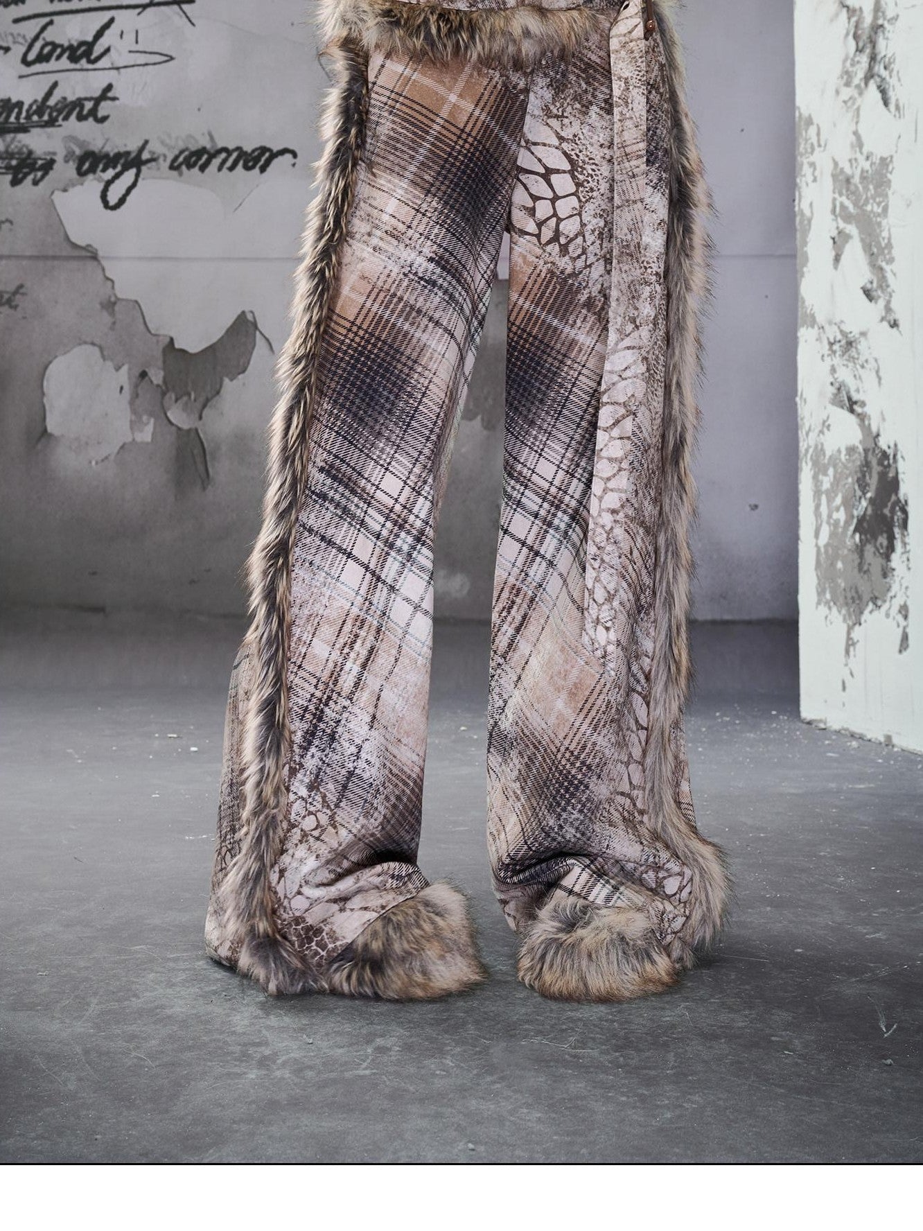 NORTH NODE Printed Plaid Patchwork Fur Women&