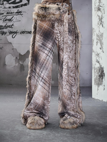 NORTH NODE Printed Plaid Patchwork Fur Women&
