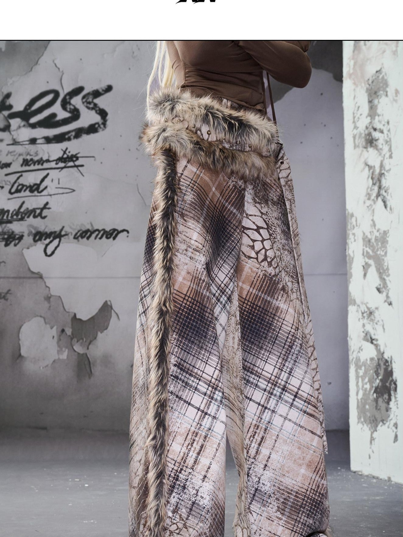 NORTH NODE Printed Plaid Patchwork Fur Women&