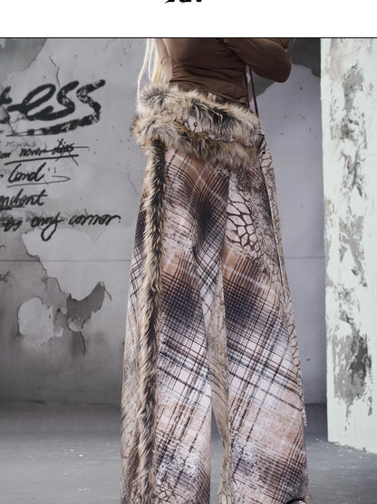 NORTH NODE Printed Plaid Patchwork Fur Women&