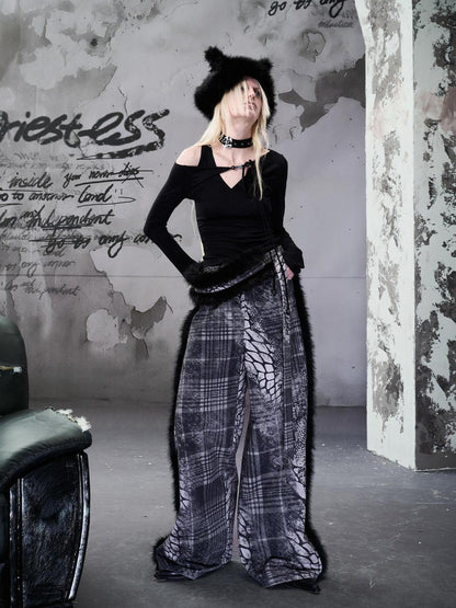 NORTH NODE Printed Plaid Patchwork Fur Women&