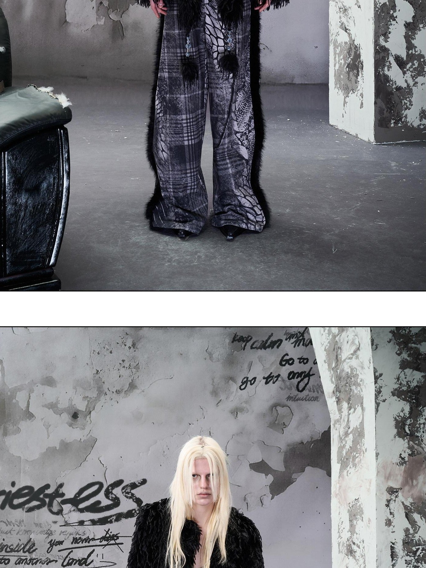NORTH NODE Printed Plaid Patchwork Fur Women&