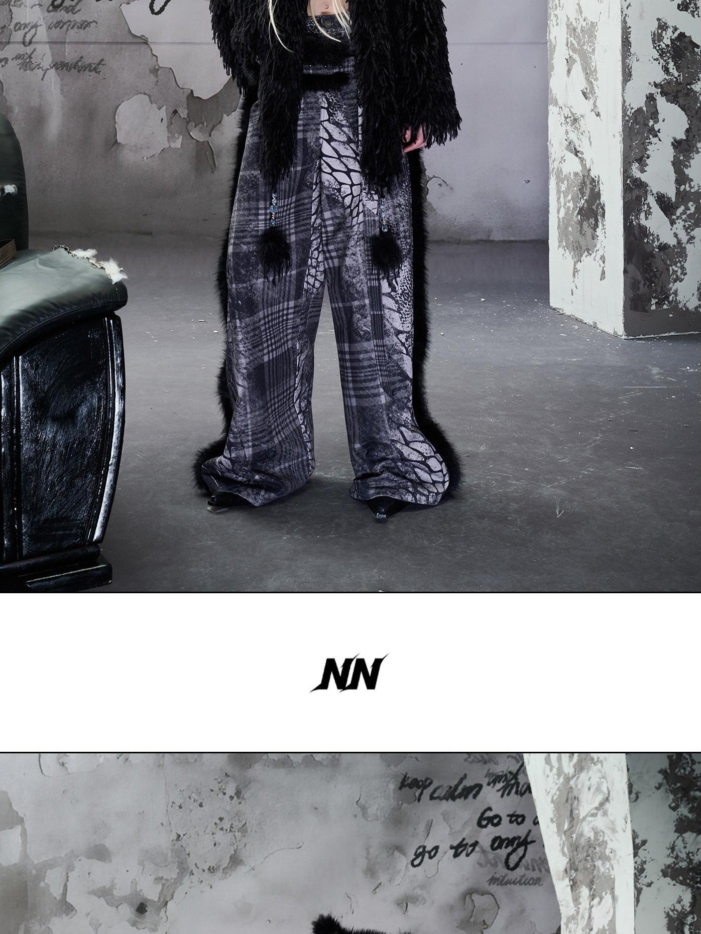 NORTH NODE Printed Plaid Patchwork Fur Women&