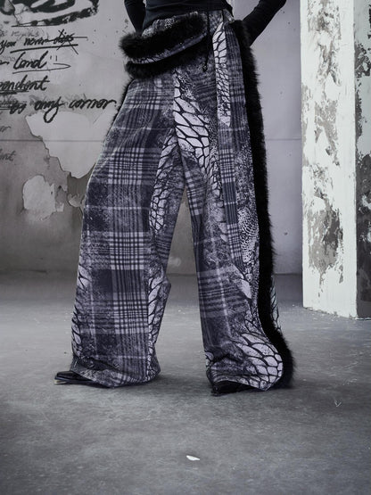 NORTH NODE Printed Plaid Patchwork Fur Women&