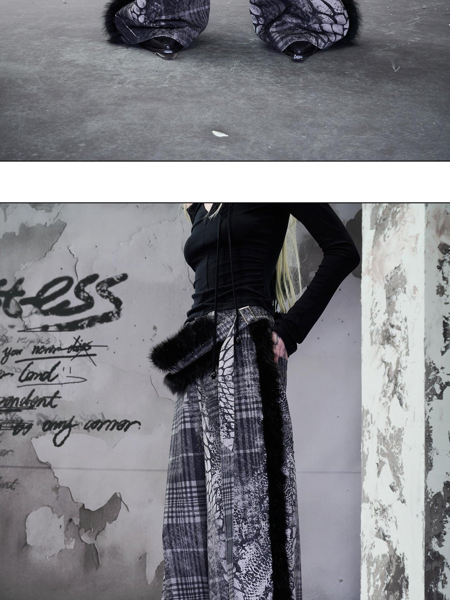 NORTH NODE Printed Plaid Patchwork Fur Women&