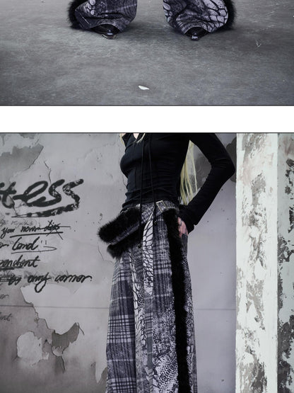 NORTH NODE Printed Plaid Patchwork Fur Women&