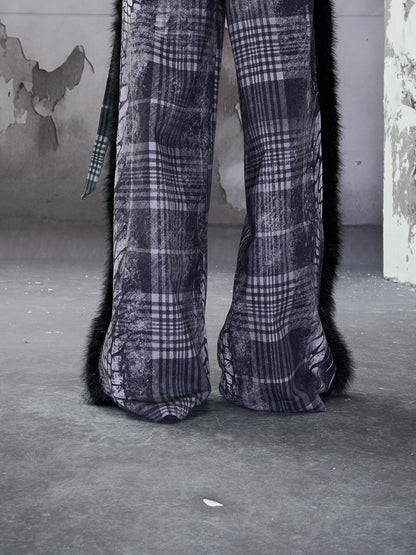 NORTH NODE Printed Plaid Patchwork Fur Women&