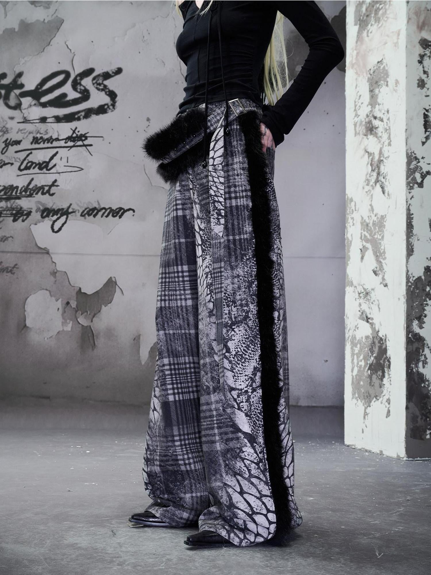 NORTH NODE Printed Plaid Patchwork Fur Women&