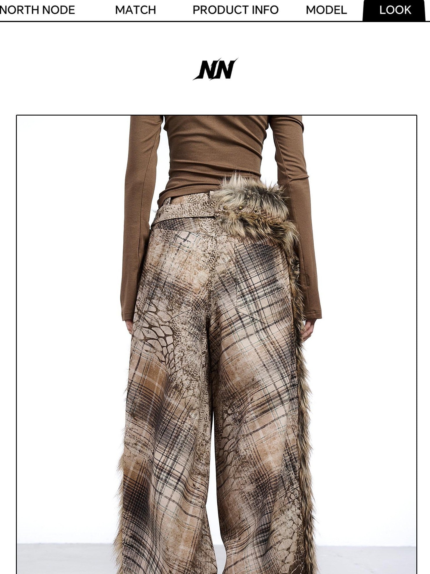 NORTH NODE Printed Plaid Patchwork Fur Women&