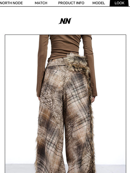 NORTH NODE Printed Plaid Patchwork Fur Women&