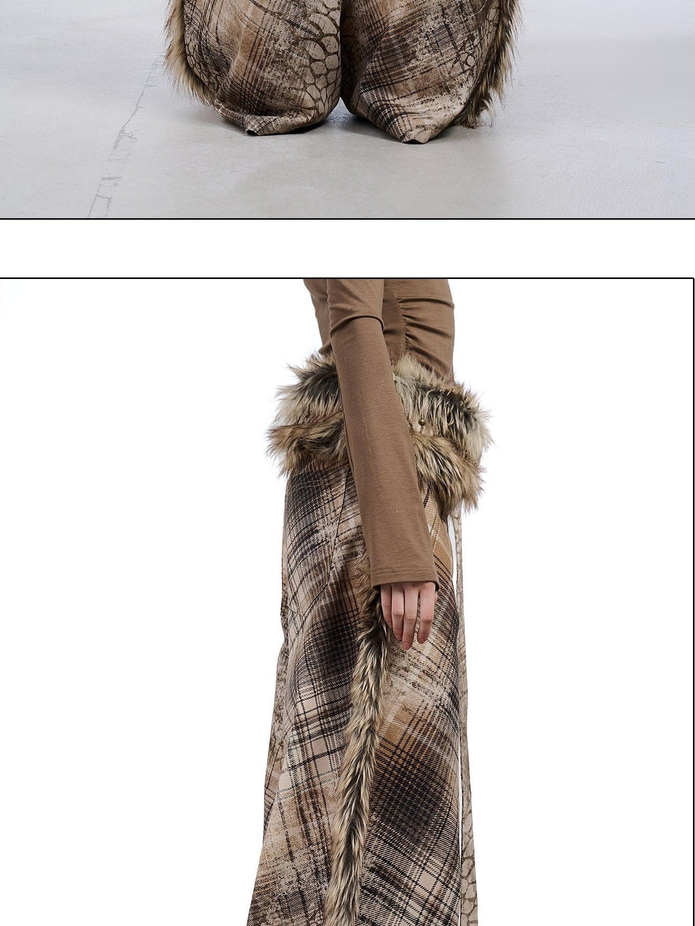 NORTH NODE Printed Plaid Patchwork Fur Women&