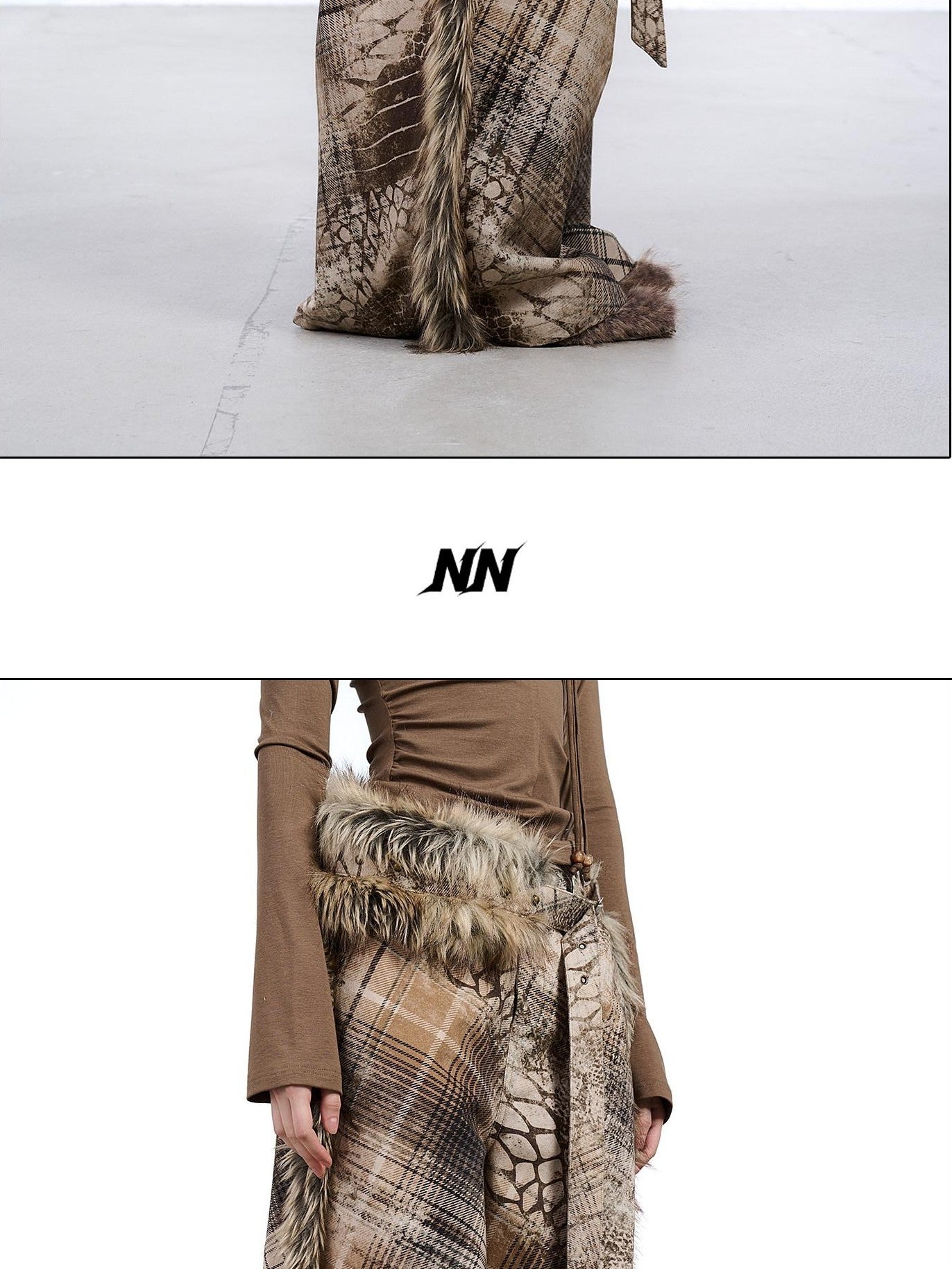 NORTH NODE Printed Plaid Patchwork Fur Women&