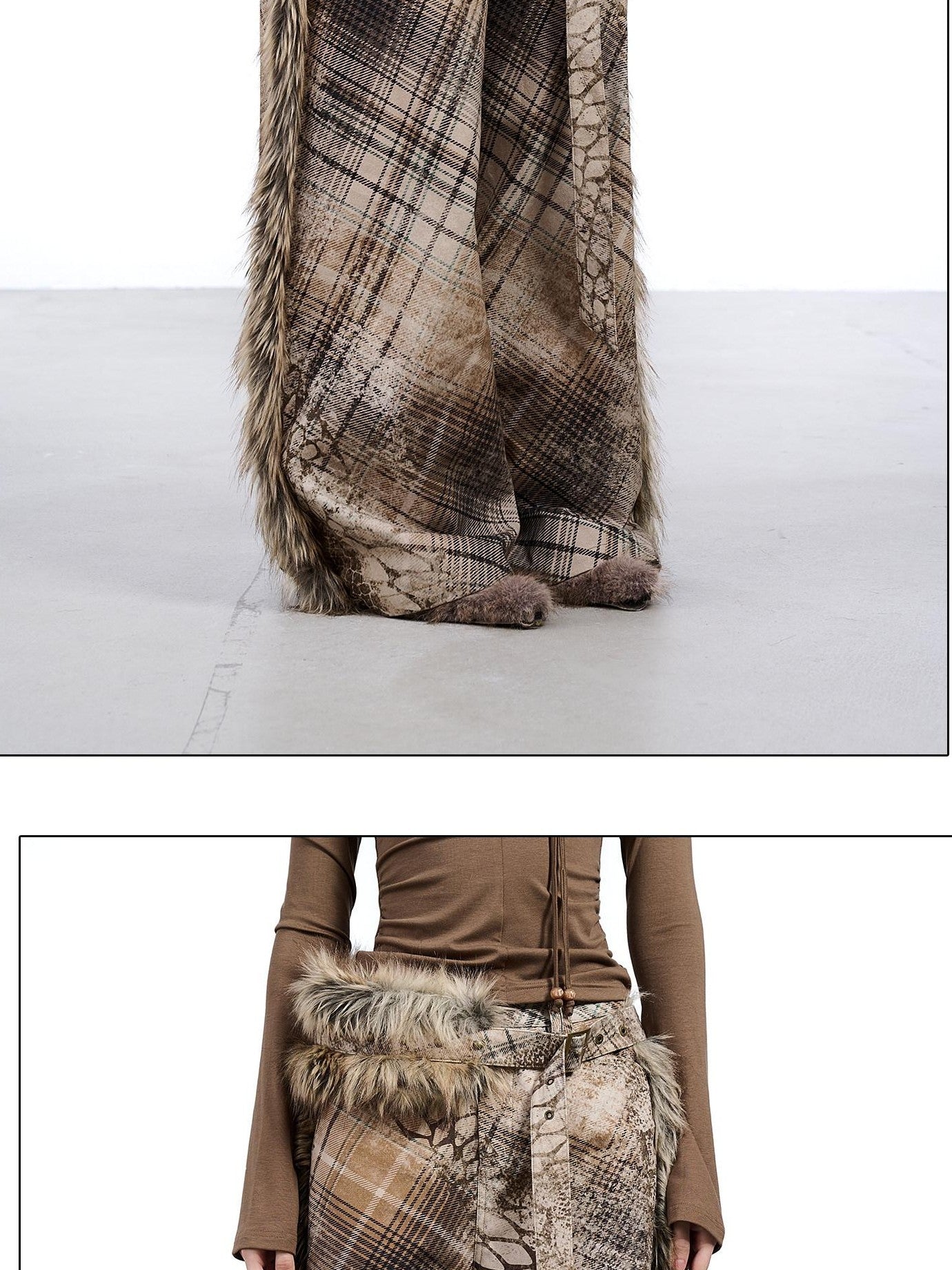 NORTH NODE Printed Plaid Patchwork Fur Women&