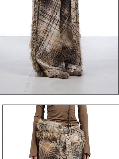 NORTH NODE Printed Plaid Patchwork Fur Women&