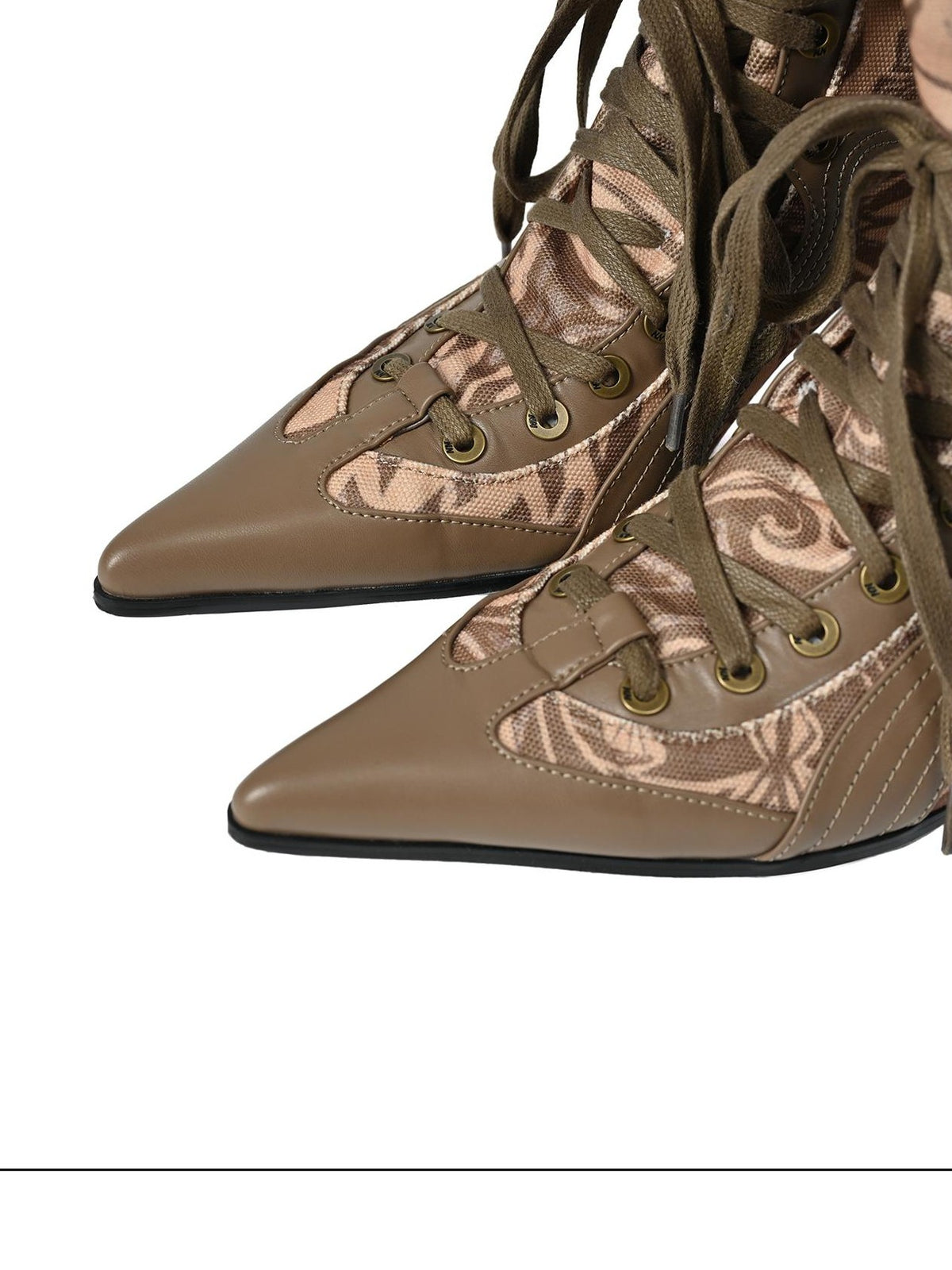 NORTH NODE Printed Pointed Toe Lace Up High Heel Women&