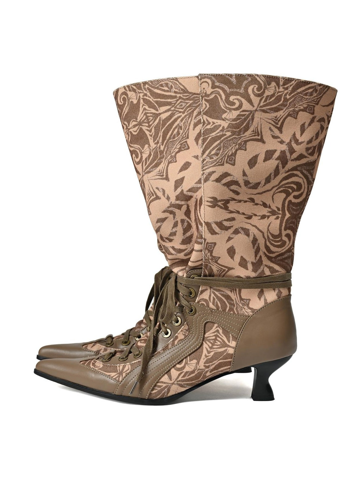 NORTH NODE Printed Pointed Toe Lace Up High Heel Women&