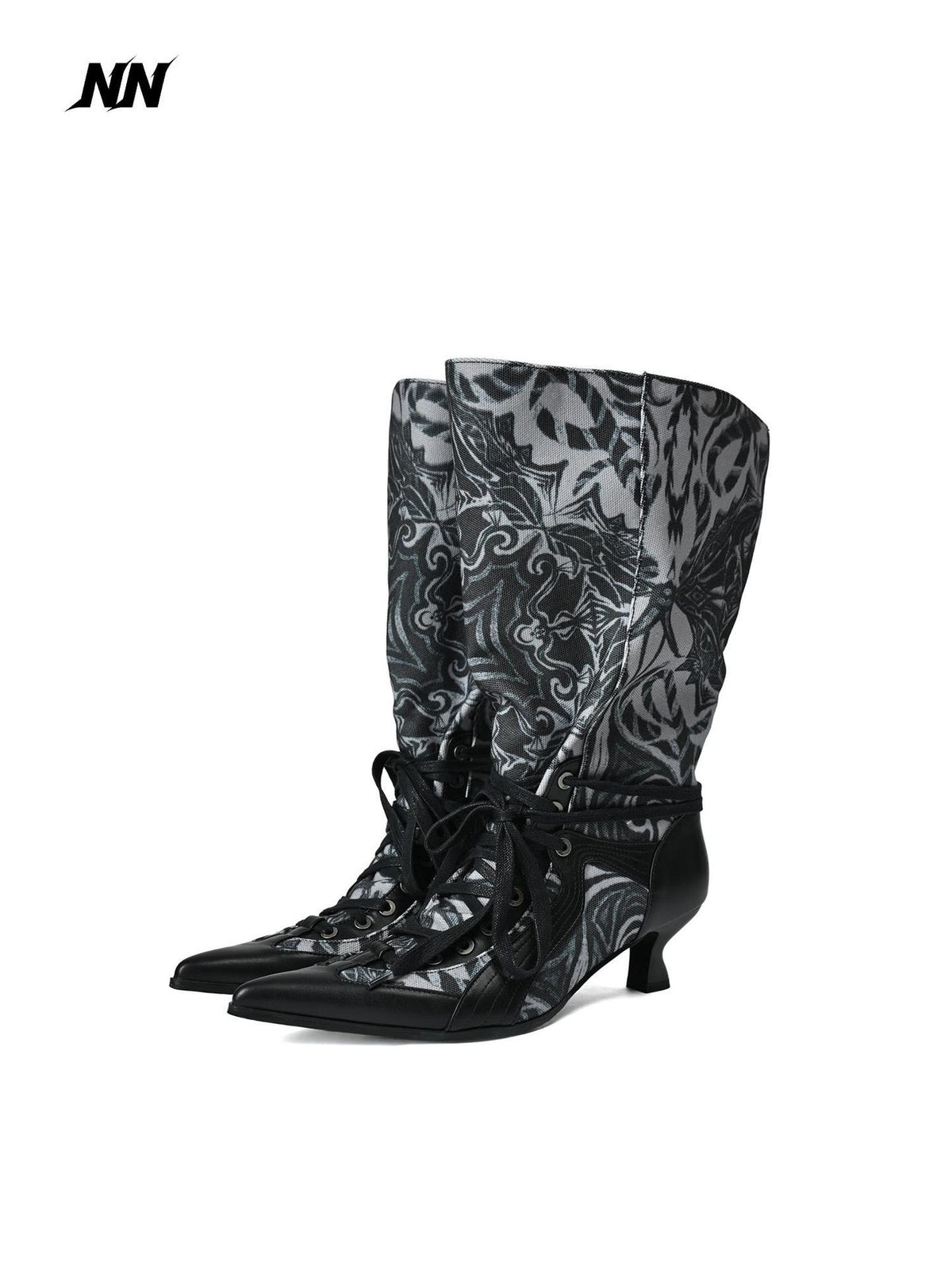 NORTH NODE Printed Pointed Toe Lace Up High Heel Women&
