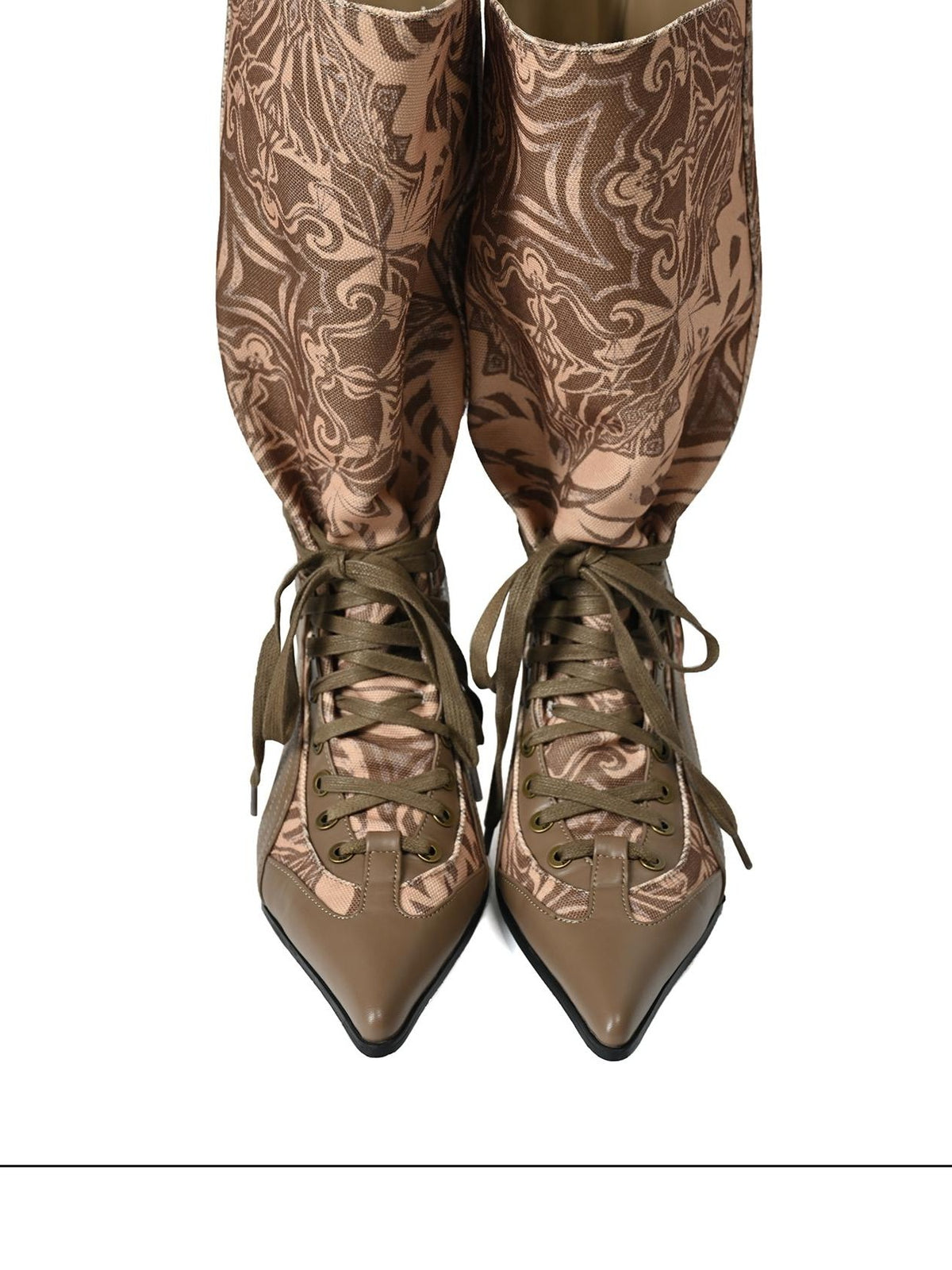 NORTH NODE Printed Pointed Toe Lace Up High Heel Women&