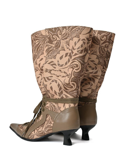 NORTH NODE Printed Pointed Toe Lace Up High Heel Women&