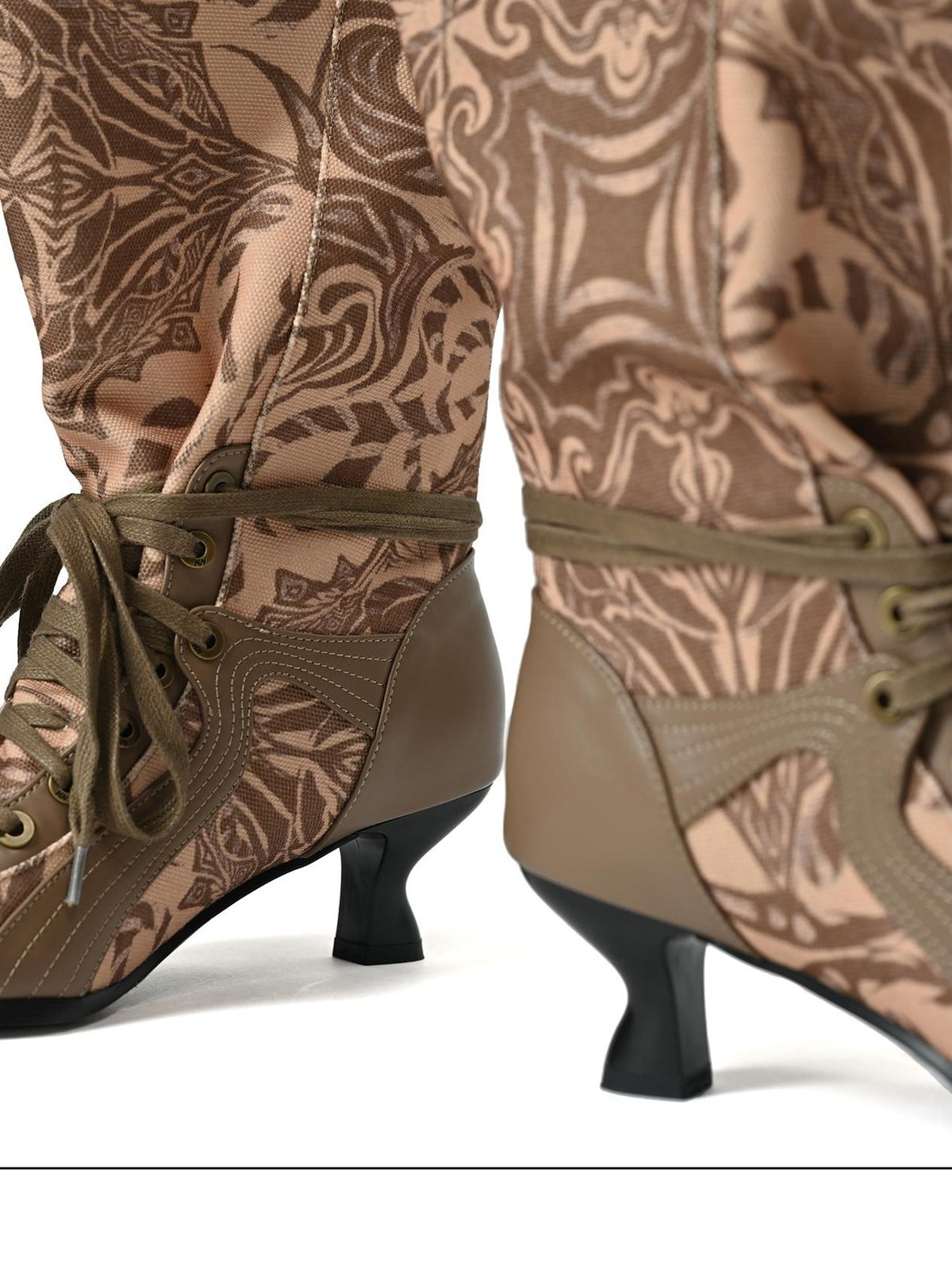 NORTH NODE Printed Pointed Toe Lace Up High Heel Women&
