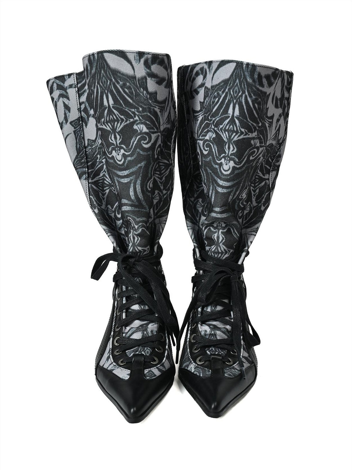 NORTH NODE Printed Pointed Toe Lace Up High Heel Women&