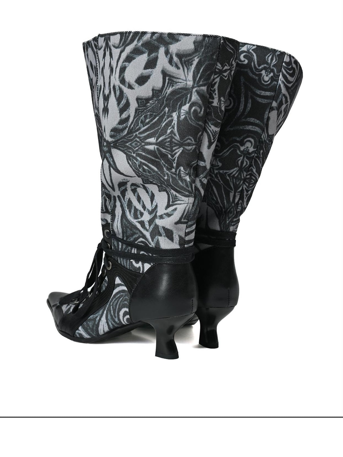 NORTH NODE Printed Pointed Toe Lace Up High Heel Women&