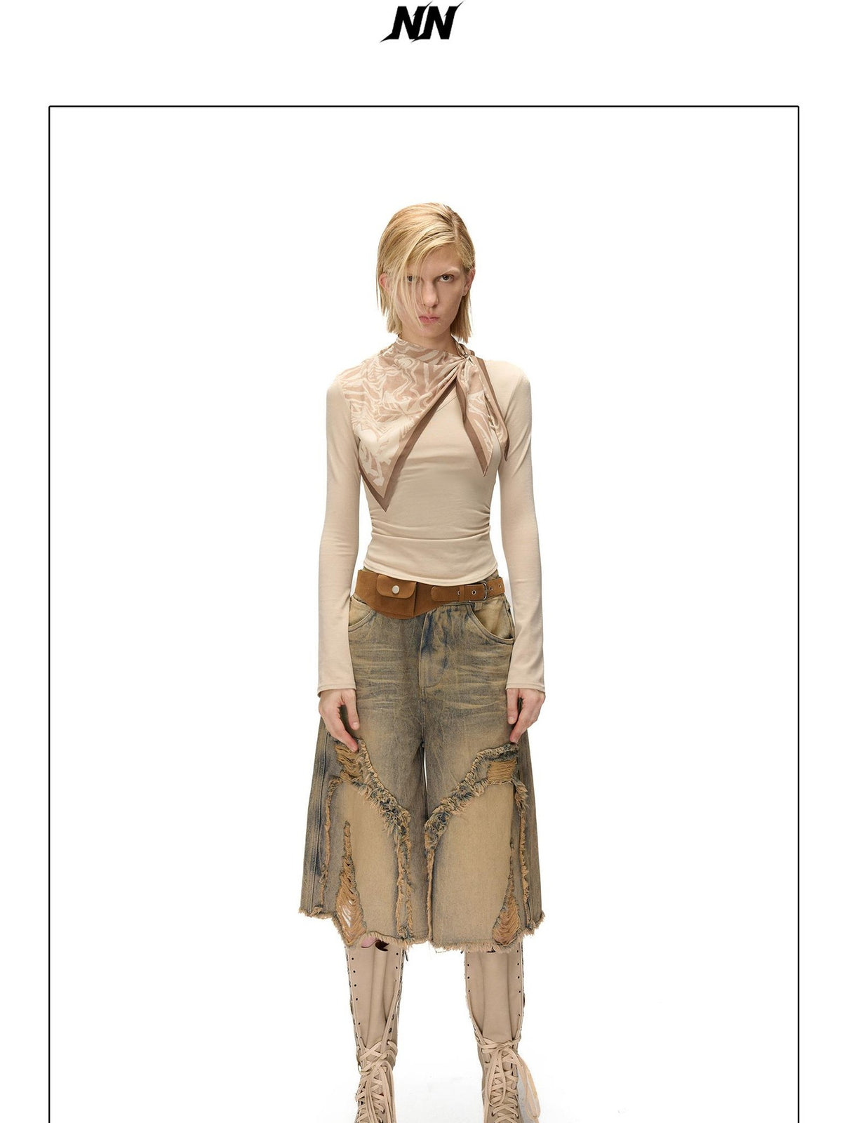 NORTH NODE Printed Scarf Panel Lyocell Cotton Women&