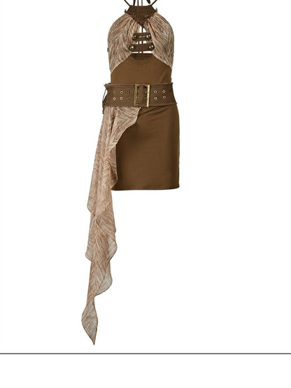 NORTH NODE Printed Spliced Halter Neck Women&
