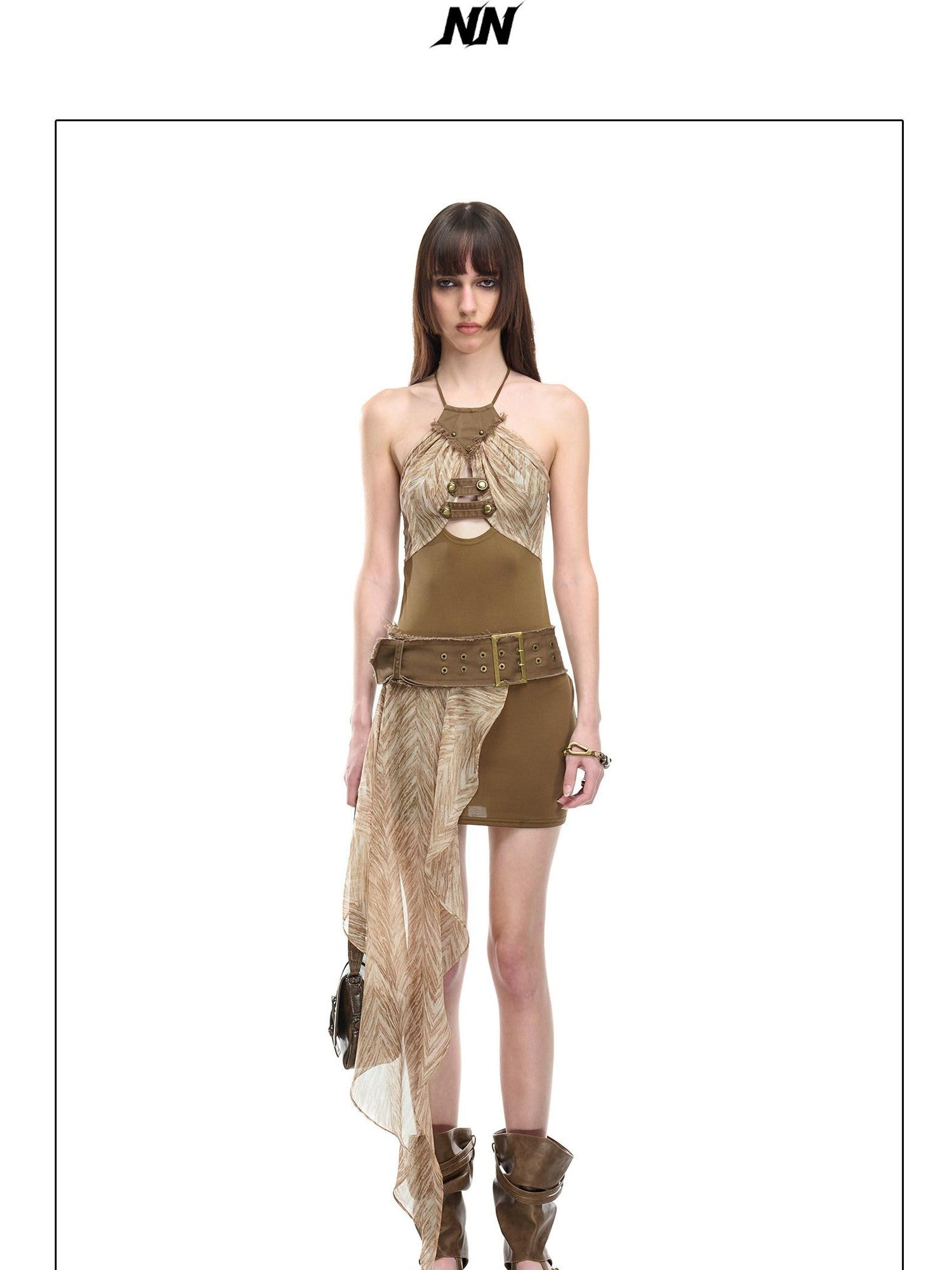 NORTH NODE Printed Spliced Halter Neck Women&