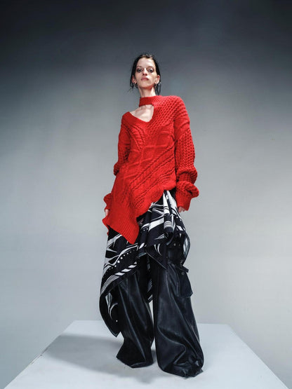 NORTH NODE Punk Chunky Asymmetric Off Shoulder Women&