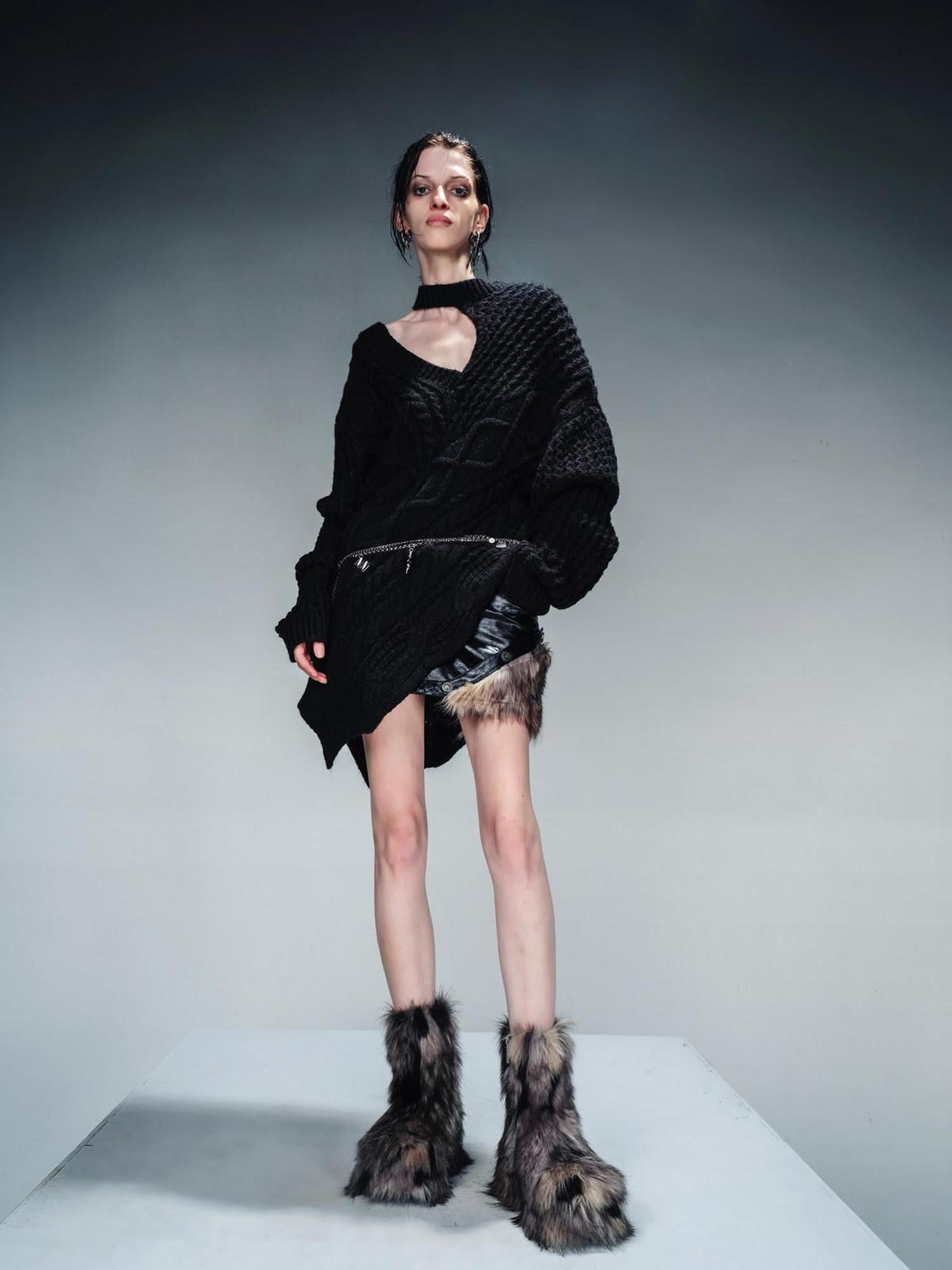 NORTH NODE Punk Chunky Asymmetric Off Shoulder Women&