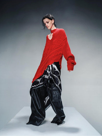 NORTH NODE Punk Chunky Asymmetric Off Shoulder Women&