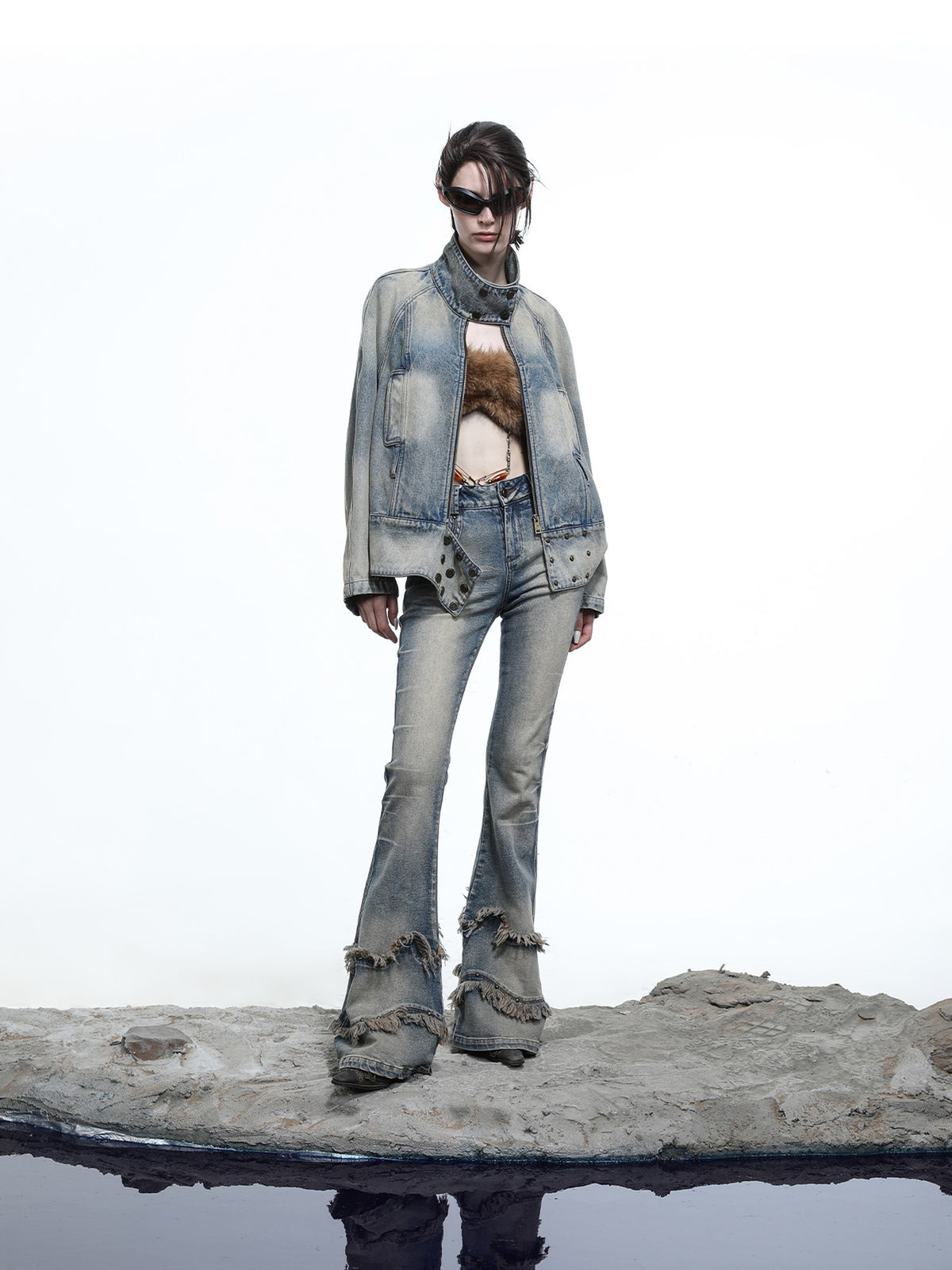 NORTH NODE Punk Washed Pleated Low Rise Cotton Women&