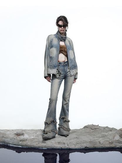 NORTH NODE Punk Washed Pleated Low Rise Cotton Women&