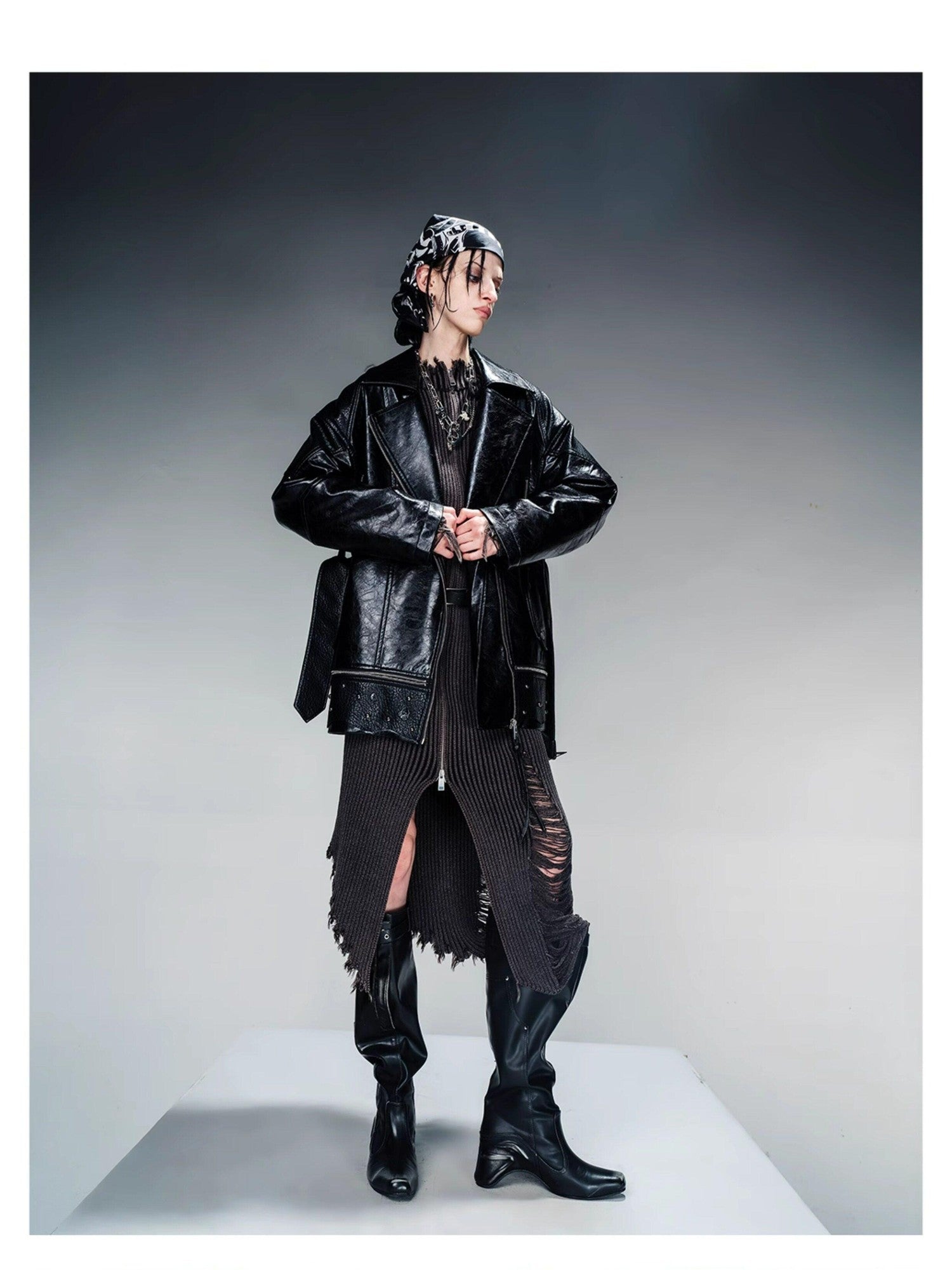 NORTH NODE Quilted Detachable Fur Collar Cropped Loose Lapel Zip Women&